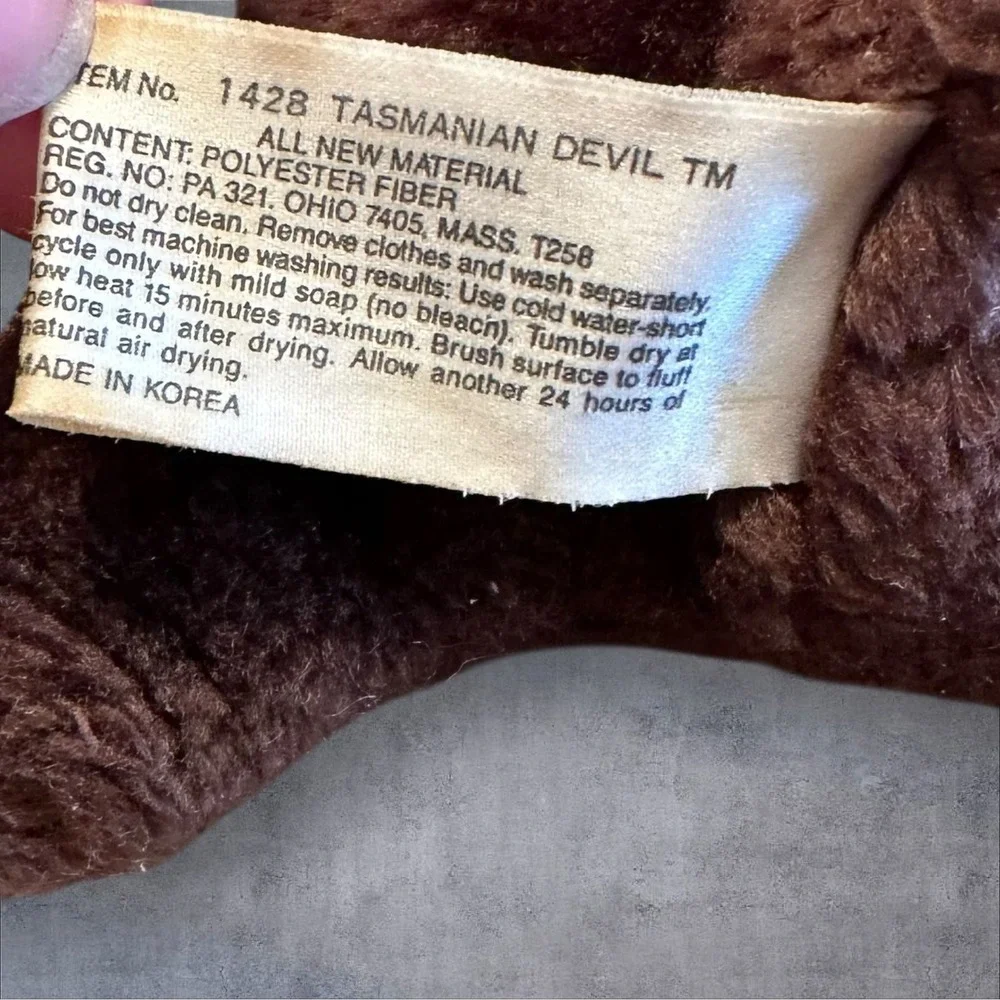 LOONEY TUNES Tasmanian Devil Plush Taz 4K Company Mighty Star 1991 Korea 10‎ in
